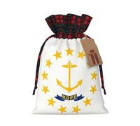 Rhode Island State Flag Print Xmas Drawstring Gift Wrapping Bag For Christmas Festive Present Packaging Needs