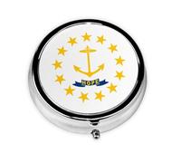 Rhode Island State Flag This Small, Round, Three-Compartment Travel Pill Box is Perfect for Storing Daily medications, Vitamins, and on-The-go.