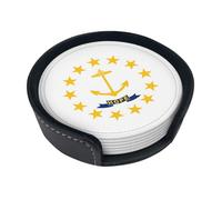 Rhode Island State FlagCoaster. Round,Set of 6, Non-Slip Drink mats with Storage Protect Tables from hot Cups and Water Rings.