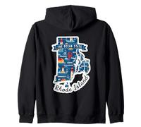 Rhode Island The Ocean State Map Nautical Theme Art Zip Hoodie