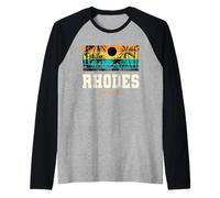 Rhodes Greece Retro Sunset Greek Vacation Raglan Baseball Tee