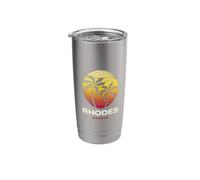 Rhodes Greece Retro Sunset Palm Trees Stainless Steel Insulated Tumbler