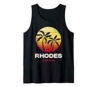 Rhodes Greece Retro Sunset Palm Trees Tank Top
