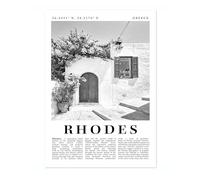 Rhodes - Greece Travel Poster, Black & White Print, City Landmark. Modern Home Wall Decor For Living Room Bedroom, Archival Matte, A4 (Print Only) - 29.7x21cm