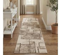 Rhodes Modern Living Room Contemporary Area Rug Easy Simple Geometric Patterned Rugs Sketch Design - Beige 60 X 220 Cm (Runner)