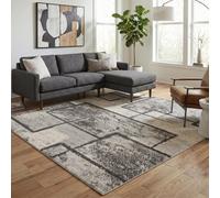 Rhodes Modern Living Room Contemporary Area Rug Easy Simple Geometric Patterned Rugs Sketch Design - Grey 160 X 230 Cm