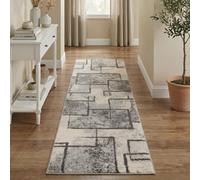 Rhodes Modern Living Room Contemporary Area Rug Easy Simple Geometric Patterned Rugs Sketch Design - Grey 60 X 220 Cm (Runner)