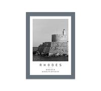 Rhodes Old Town Travel Print Rhodes Wall art Black and white Poster A5 Print in Grey frame 19 X 24.5cm (7x9.6inch)