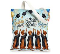 Rhodesian Ridgeback Dog Congrats Grad Canvas Tote Bag for Shopping 13 * 15 Inch, Puppy Celebration Reusable Grocery Bag for Women, Graduation Aesthetic Pattern Gift Decor