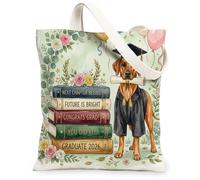 Rhodesian Ridgeback Dog Congrats Grad Canvas Tote Bag for Shopping 13x15, Graduation Book Reusable Grocery Print Pattern Bag for Women, Class of 2026 Beach Aesthetic Painting Gift Decor