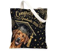 Rhodesian Ridgeback Dog Congrats Grad Canvas Tote Bag for Shopping 13x15, Puppy Diploma Cap Reusable Grocery Print Pattern Bag for Women, Class of 2026 Aesthetic Painting Gift Decor