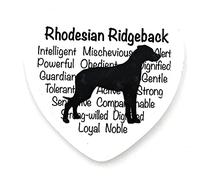 Rhodesian Ridgeback FRIDGE MAGNET - dog silhouette in black on white ceramic heart shaped fridge magnet with dog's characteristics in background. Great gift/ present idea for dog lover.