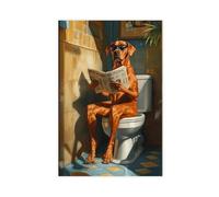 Rhodesian Ridgeback on The Toilet, Bathroom Canvas Poster Bedroom Decor Landscape Office Room Decor Gift 12x18inch(30x45cm)