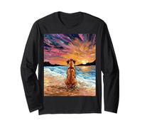 Rhodesian Ridgeback Starry Night Dog at The Beach Artwork Long Sleeve T-Shirt