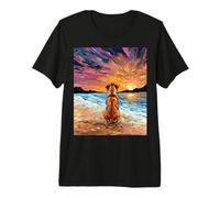 Rhodesian Ridgeback Starry Night Dog at The Beach Artwork Premium T-Shirt