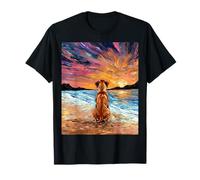 Rhodesian Ridgeback Starry Night Dog at The Beach Artwork T-Shirt