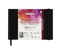 Rhodia 116154C - Rhodia Touch Watercolor Book, 100% cotton satin grain paper 300g - A6 landscape, 40 pages sewn booklet with stiff edge, Black
