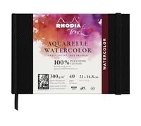 Rhodia 116155C - Rhodia Touch Watercolor Book, 100% cotton satin grain paper 300g - A5 landscape, 40 pages sewn booklet with stiff edge