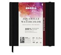 Rhodia 116160C - Rhodia Touch Watercolor Book, 100% cotton satin grain paper 300g - 15x15 cm, 40 pages sewn booklet with stiff edge