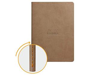 RHODIA 116404C - Soft Taupe Textile Stitch Notebook - A5 - Lined - 64 pages - Ivory Clairefontaine Paper 90 g/m - Faux Leather Cover - Rhodiarama Collection