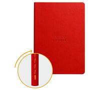 RHODIA 116412C - Soft Notebook with Raspberry Textile Stitching - A5 - Lined - 64 pages - Clairefontaine Ivory Paper 90 g/m - Faux Leather Cover - Rhodiarama Collection