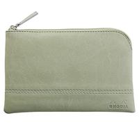 RHODIA 116533C - Faux Leather Zippered Pouch - Celadon - Size S (11 x 17 cm) - Genuine Stitching - Orange Fabric Inside - Storage for Documents, Small Supplies