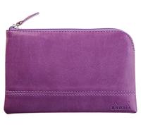 RHODIA 116540C - Faux Leather Zippered Pouch - Purple - Size S (11 x 17 cm) - Genuine Stitching - Orange Fabric Inside - Storage for Documents, Small Supplies