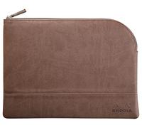 RHODIA 116724C - Faux Leather Zipped Pouch - Chocolate - Size L (21 x 28 cm) - Genuine Stitching - Orange Fabric Inside - Storage for Documents, Small Supplies