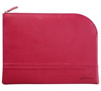 RHODIA 116743C - Faux Leather Zippered Pouch - Raspberry - Size L (21 x 28 cm) Genuine stitching - Orange Fabric Inside - Storage for Documents, Small Supplies