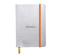 RHODIA 117301C - Silver Flexible Notebook - A6 - Lined - 144 pages - Ivory Clairefontaine Paper 90 g/m - Bookmark, Elastic Closure - Faux Leather Cover - Rhodiarama Collection