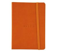 RHODIA 117364C - Tangerine Soft Notebook - A6 - Dotted Dot - 144 pages - Clairefontaine Ivory Paper 90 g/m - Bookmark, Elastic Closure - Faux Leather Cover - Rhodiarama Collection
