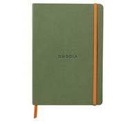 RHODIA 117374C - Sage Soft Notebook - A5 - Lined - 160 pages - Ivory Clairefontaine Paper 90 g/m - Bookmark, Elastic Closure - Faux Leather Cover - Rhodiarama Collection