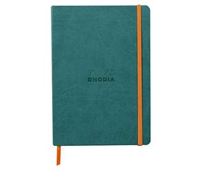 RHODIA 117376C - Peacock Soft Notebook - A5 - Lined - 160 pages - Ivory Clairefontaine Paper 90 g/m - Bookmark, Elastic Closure - Faux Leather Cover - Rhodiarama Collection