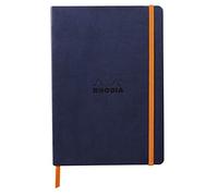 RHODIA 117378C - Midnight Blue Flexible Notebook - A5 - Lined - 160 pages - Clairefontaine Ivory Paper 90 g/m - Bookmark, Elastic Closure - Faux Leather Cover - Rhodiarama Collection