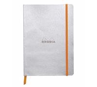 RHODIA 117401C - Silver Soft Notebook - A5 - Lined - 160 pages - Ivory Clairefontaine Paper 90 g/m - Bookmark, Elastic Closure - Faux Leather Cover - Rhodiarama Collection