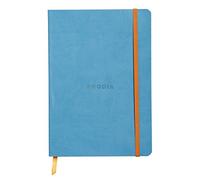 RHODIA 117407C - Soft Turquoise Notebook - A5 - Lined - 160 pages - Clairefontaine Ivory Paper 90 g/m - Bookmark, Elastic Closure - Faux Leather Cover - Rhodiarama Collection