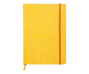 RHODIA 117416C - Jonquille Soft Notebook - A5 - Lined - 160 pages - Clairefontaine Ivory Paper 90 g/m - Bookmark, Elastic Closure - Faux Leather Cover - Rhodiarama Collection