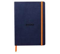 RHODIA 117444C - Midnight Blue Flexible Notebook - A5 - Dotted Dot - 160 pages - Clairefontaine Ivory Paper 90 g/m - Bookmark, Elastic Closure - Faux Leather Cover - Rhodiarama Collection