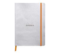 RHODIA 117451C - Silver Soft Notebook - A5 - Dotted Dot - 160 pages - Ivory Clairefontaine Paper 90 g/m - Bookmark, Elastic Closure - Faux Leather Cover - Rhodiarama Collection
