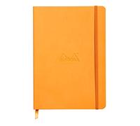 RHODIA 117465C - Orange Soft Notebook - A5 - Dotted Dot - 160 pages - Ivory Clairefontaine Paper 90 g/m - Bookmark, Elastic Closure - Faux Leather Cover - Rhodiarama Collection