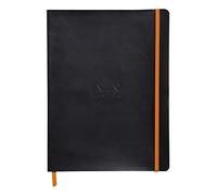 RHODIA 117502C - Black Flexible Notebook - 19x25 cm - Lined - 160 pages - Clairefontaine Ivory Paper 90 g/m - Bookmark, Elastic Closure - Faux Leather Cover - Rhodiarama Collection