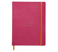 RHODIA 117512C - Raspberry Flexible Notebook - 19x25 cm - Lined - 160 pages - Clairefontaine Ivory Paper 90 g/m - Bookmark, Elastic Closure - Faux Leather Cover - Rhodiarama Collection