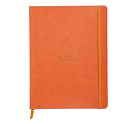 RHODIA 117514C - Tangerine Soft Notebook - 19x25 cm - Lined - 160 pages - Clairefontaine Ivory Paper 90 g/m - Bookmark, Elastic Closure - Faux Leather Cover - Rhodiarama Collection