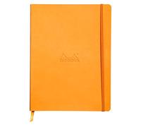 RHODIA 117515C - Orange Flexible Notebook - 19x25 cm - Lined - 160 pages - Clairefontaine Ivory Paper 90 g/m - Bookmark, Elastic Closure - Faux Leather Cover - Rhodiarama Collection