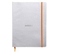 RHODIA 117551C - Silver Flexible Notebook - 19x25 cm - Dot Dot - 160 pages - Ivory Clairefontaine Paper 90 g/m - Bookmark, Elastic Closure - Faux Leather Cover - Rhodiarama Collection