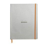 RHODIA 117701C - Silver Flexible Notebook - A4+ - Lined - 160 Detachable Pages - Ivory Clairefontaine Paper 90 g/m - Bookmark, Elastic Closure - Faux Leather Cover - Rhodiarama Collection