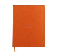 RHODIA 117714C - Tangerine Soft Notebook - A4+ - Lined - 160 Detachable Pages - 90g Ivory Clairefontaine Paper - Bookmark, Elastic Closure - Faux Leather Cover - Rhodiarama Collection