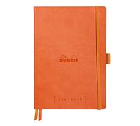 RHODIA 117774C - Tangerine Soft Bullet Journal Goalbook Notebook - A5 - Small Squares - 240 pages - 90g Ivory Clairefontaine Paper - 2 Ribbons, Elastic Closure - Faux Leather Cover