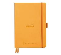 RHODIA 117775C - Orange Soft Bullet Journal Goalbook Notebook - A5 - Small Squares - 240 pages - 90g Ivory Clairefontaine Paper - 2 Ribbons, Elastic Closure - Faux Leather Cover