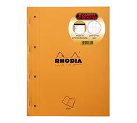 RHODIA 118315C - Set of 3 Orange Side Stapled Note Pads - A4 - Large Squares - 80 Detachable Sheets 4 Hole Perforation, Clairefontaine White 80 gsm Paper